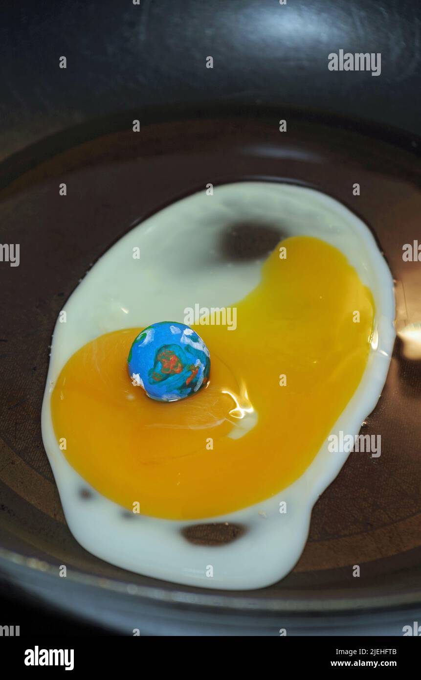The Fried Earth in a Pan. Stock Photo