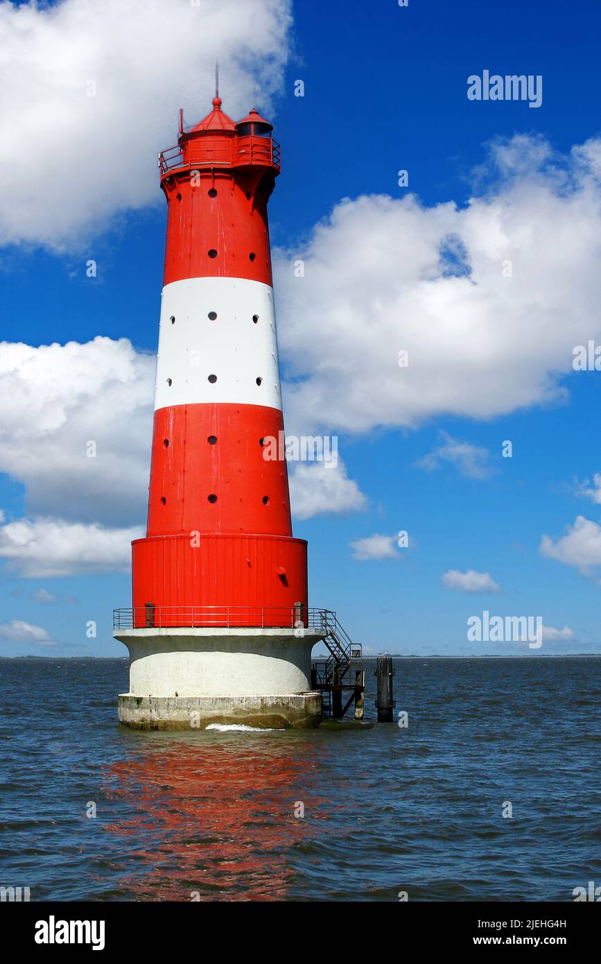 Der Arngaster Leuchtturm auf einer Sandbank gelegen, Leuchttürme, Architektur, Bauwerk, Signalturm, Jadebusen, Meeresbucht, Nordsee, Wilhelmshaven, Ar Stock Photo