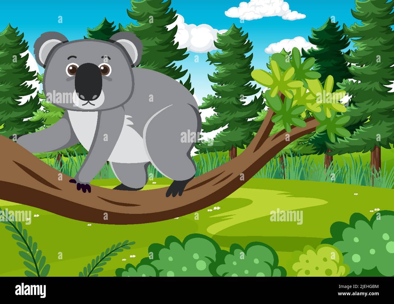 Koalas in the forest background illustration Stock Vector