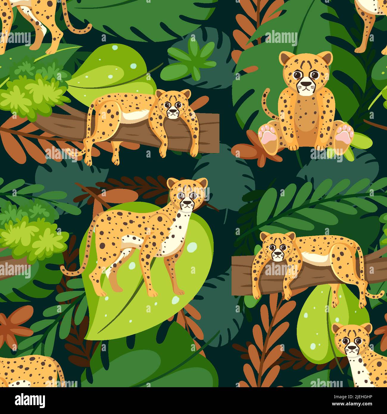 Cute leopards seamless pattern illustration Stock Vector