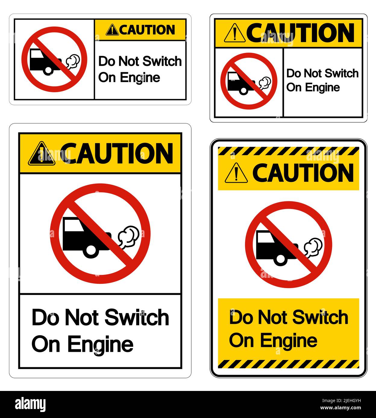 Caution Do Not Switch On Engine Sign On White Background Stock Vector