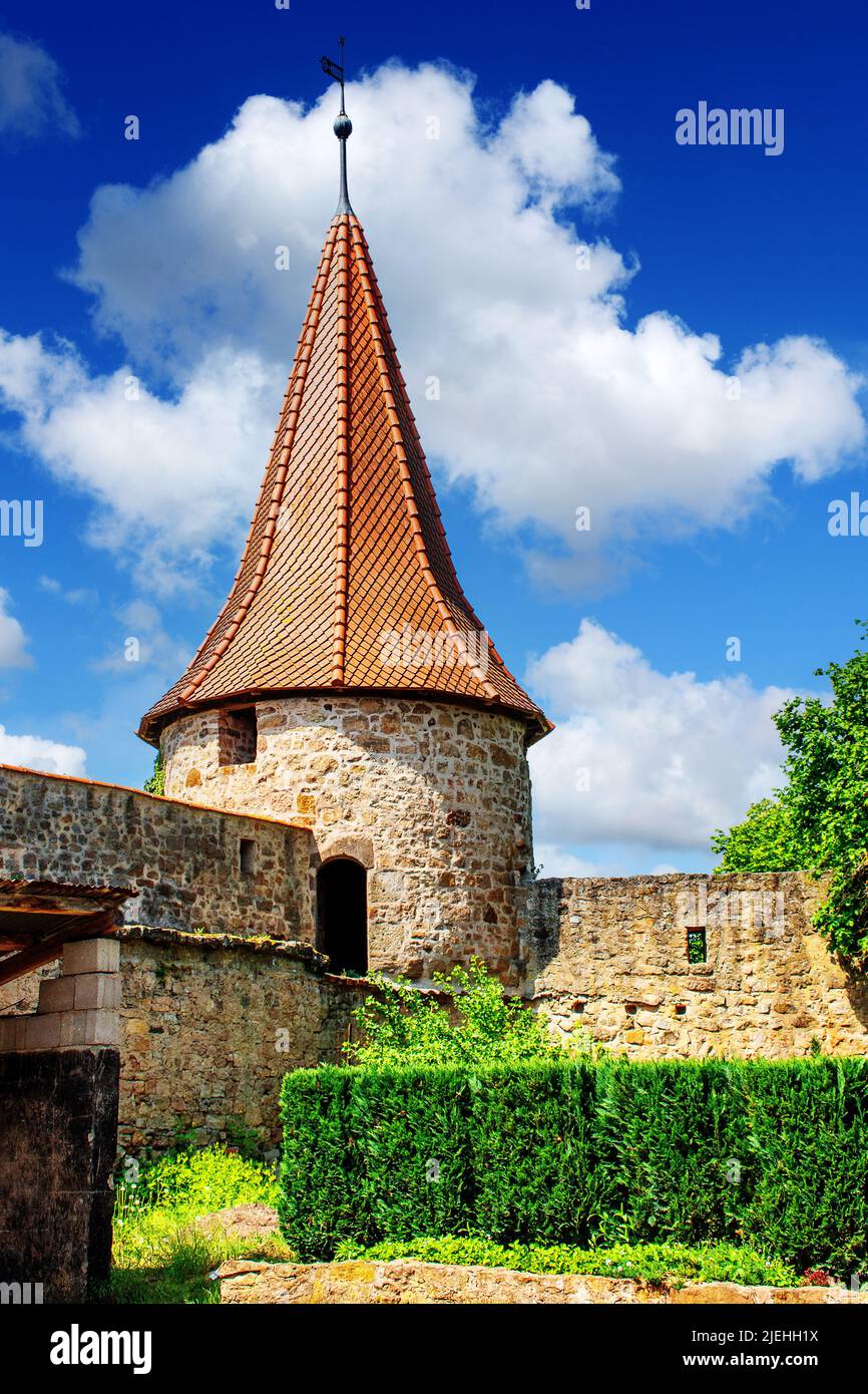 Stadt Merkendorf, Stadtmauer, Turm,  Bayern, Deutschland, 8 Türme insgesamt, Stadtbefestigung, Stock Photo