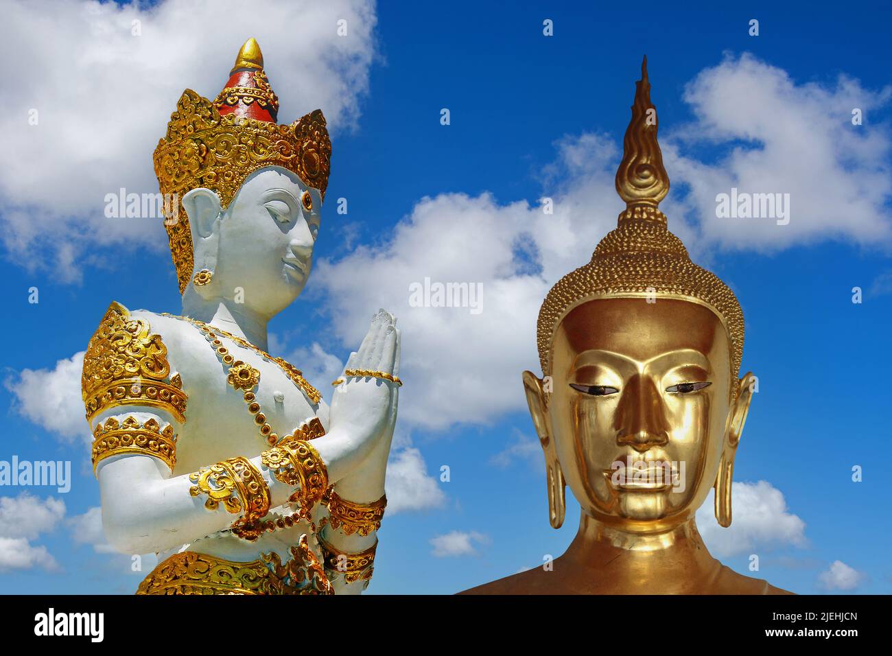 Asien, Buddha, Thailand, gold, goldener, God of Sky, Chiang Mai, Bangkok, Gott des Himmels, Porträt, blauer Himmel, Stock Photo