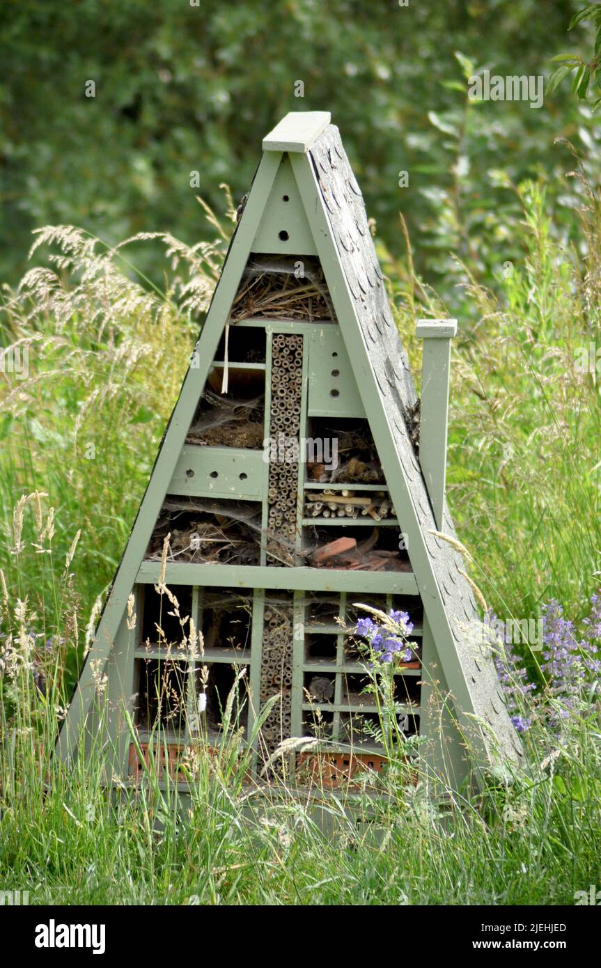 Triangular wooden bug hotel Stock Photo Alamy