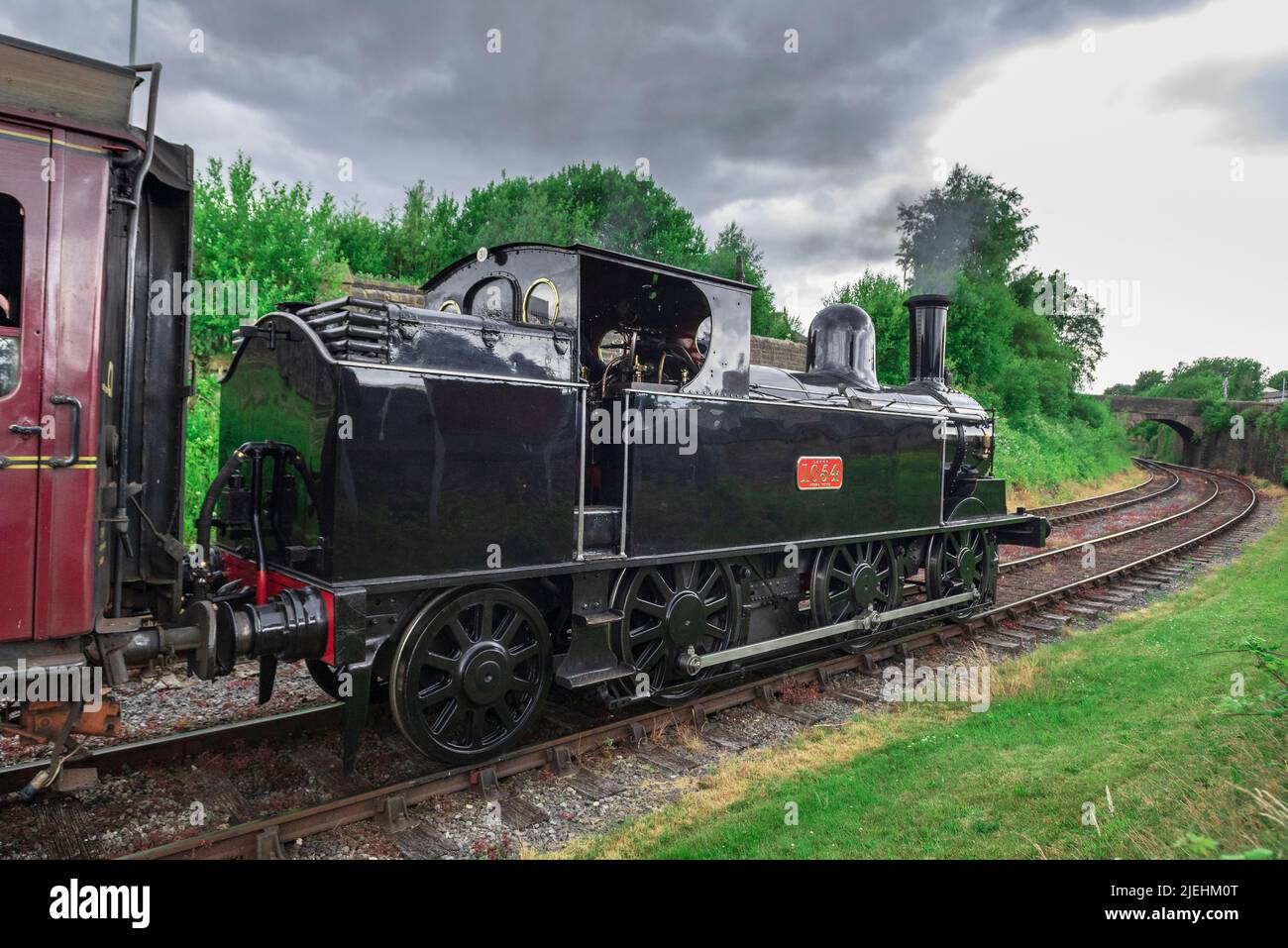 The LNWR Coal Tank engine number 1054 built in 1888 is in the care of the Bahamas Locomotive Society. It is seen at the Heywood station on the East La Stock Photo