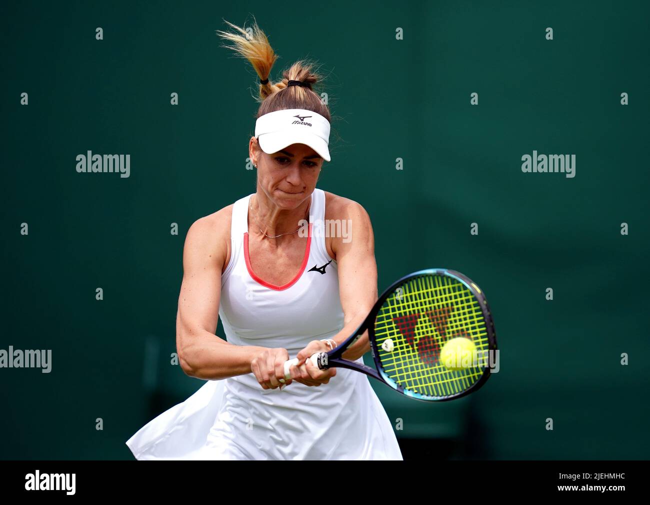 Anna Bondar In Action Against Anhelina Kalinina On Day One Of The 2022 Wimbledon Championships