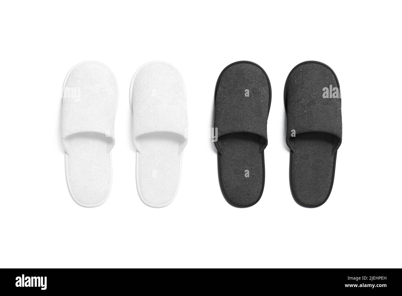 Blank black and white home slippers mockup, top view Stock Photo