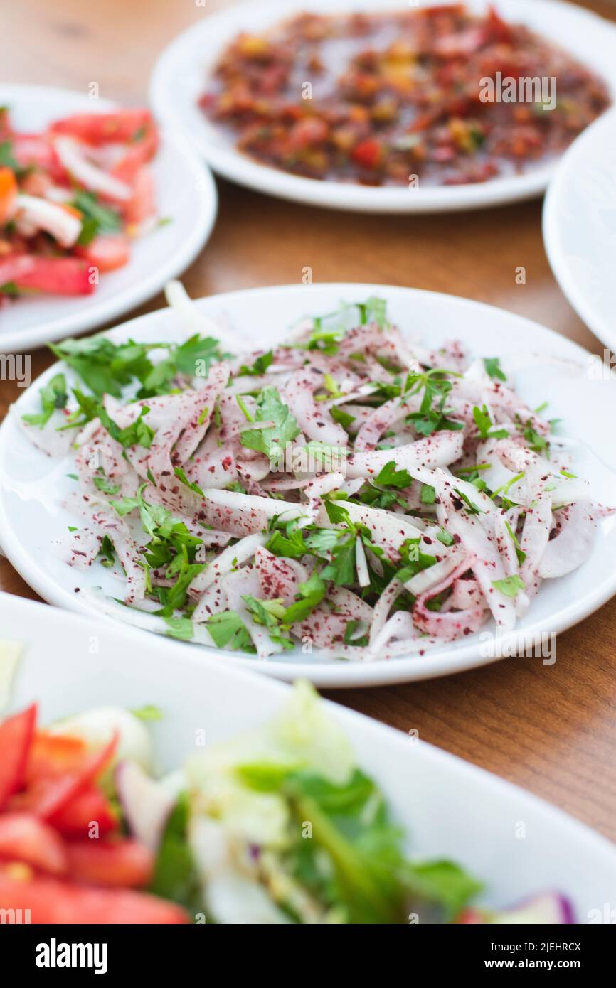 Onion salad in Turkish restaurant Stock Photo