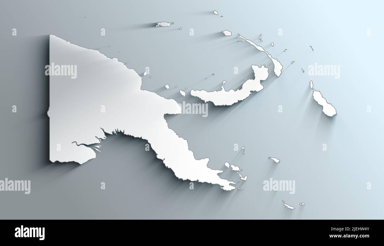 Country Political Geographical Map of Papua New Guinea with Shadows Stock Photo