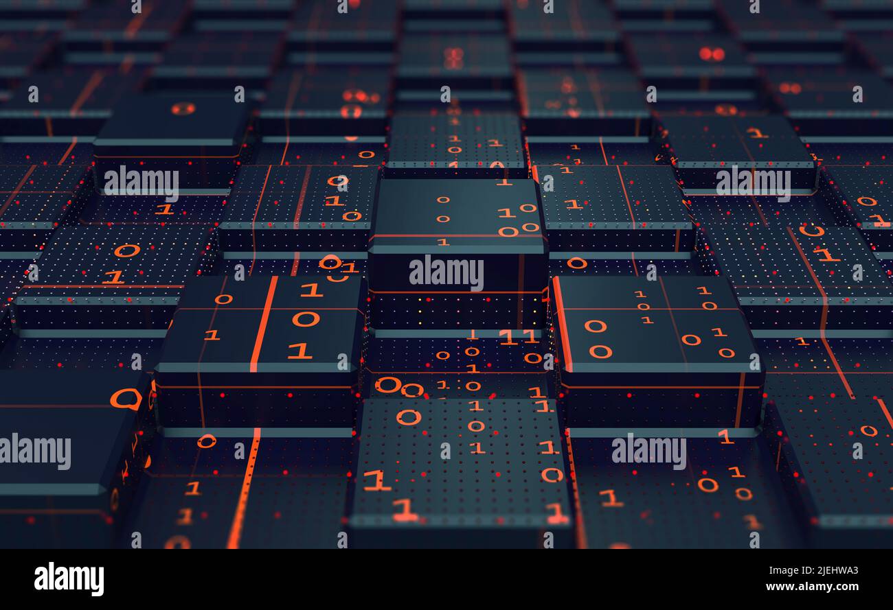 Blockchain Internet technologies. Binary code big data. Information technology, digital data stream. Data analysis. Quantum computer concept Stock Photo