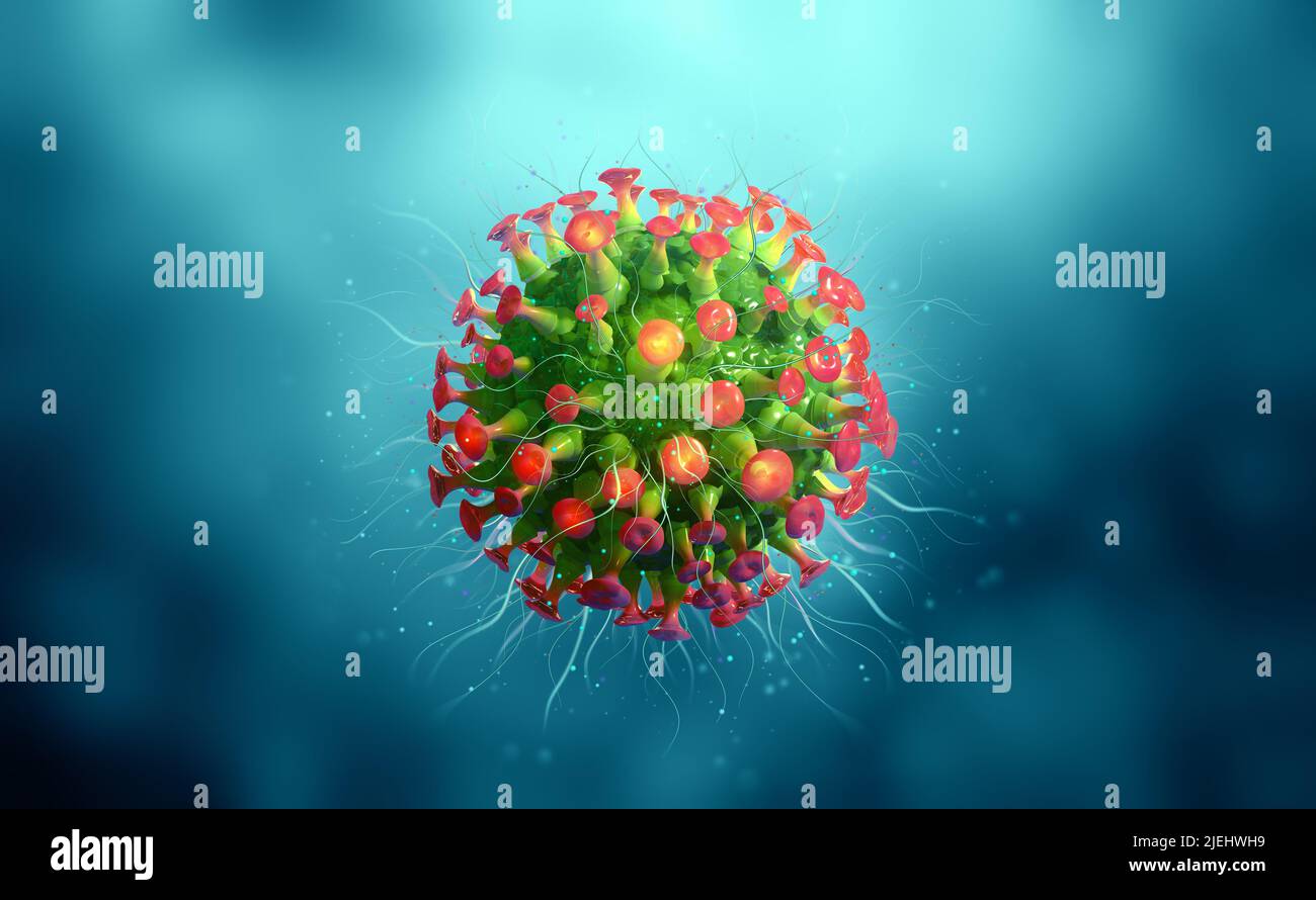 Viral mutations. Research of viral genome. Germ, virus, microbe, bacterium, pathogen organism, infectious micro virology. New viruses 3d illustration Stock Photo