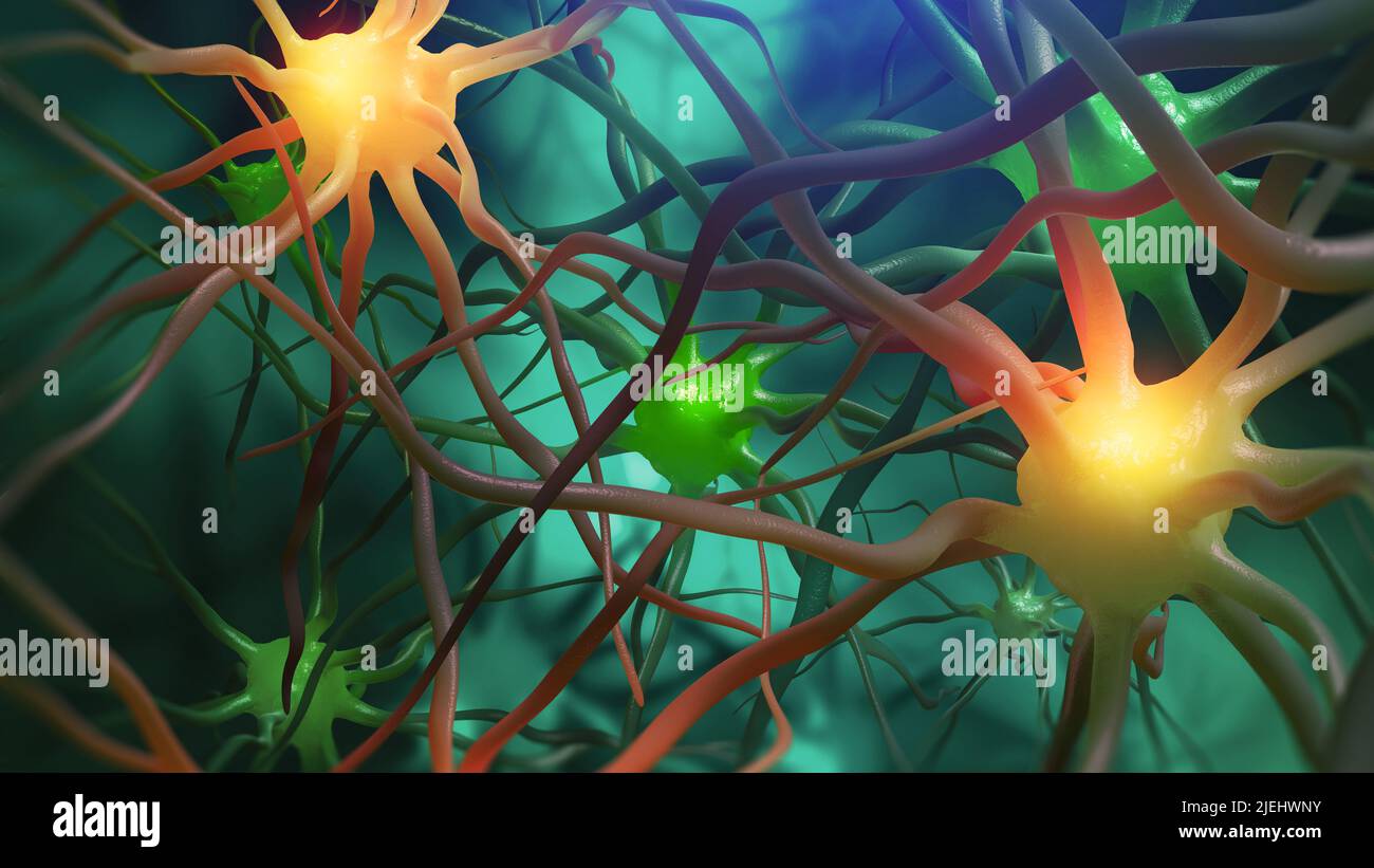 Human brain, neural network, neuron connections. Electrical impulses