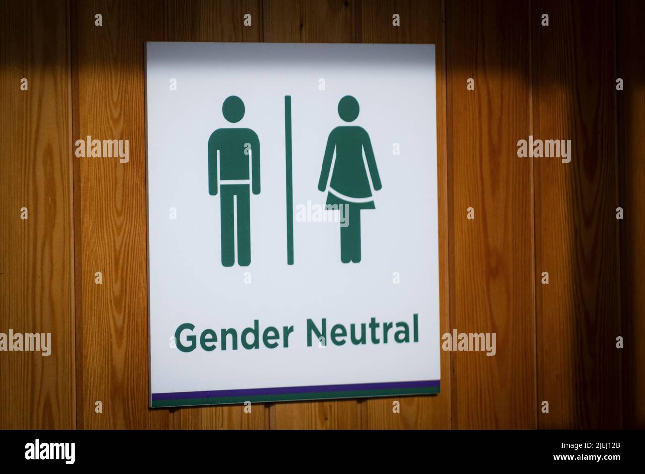 London, UK, 27th June 2022: A sign reading Gender Neutral hangs on the ...