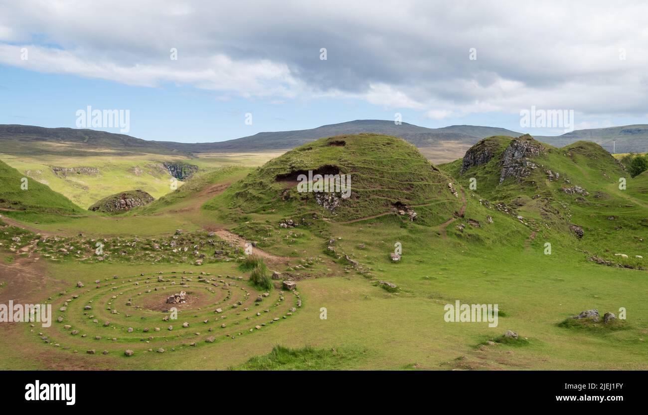 Stone circle created by tourists at Fairy Glen on the Trotternish Peninsula, Uig Isle of Skye, Scotland UK. Stock Photo