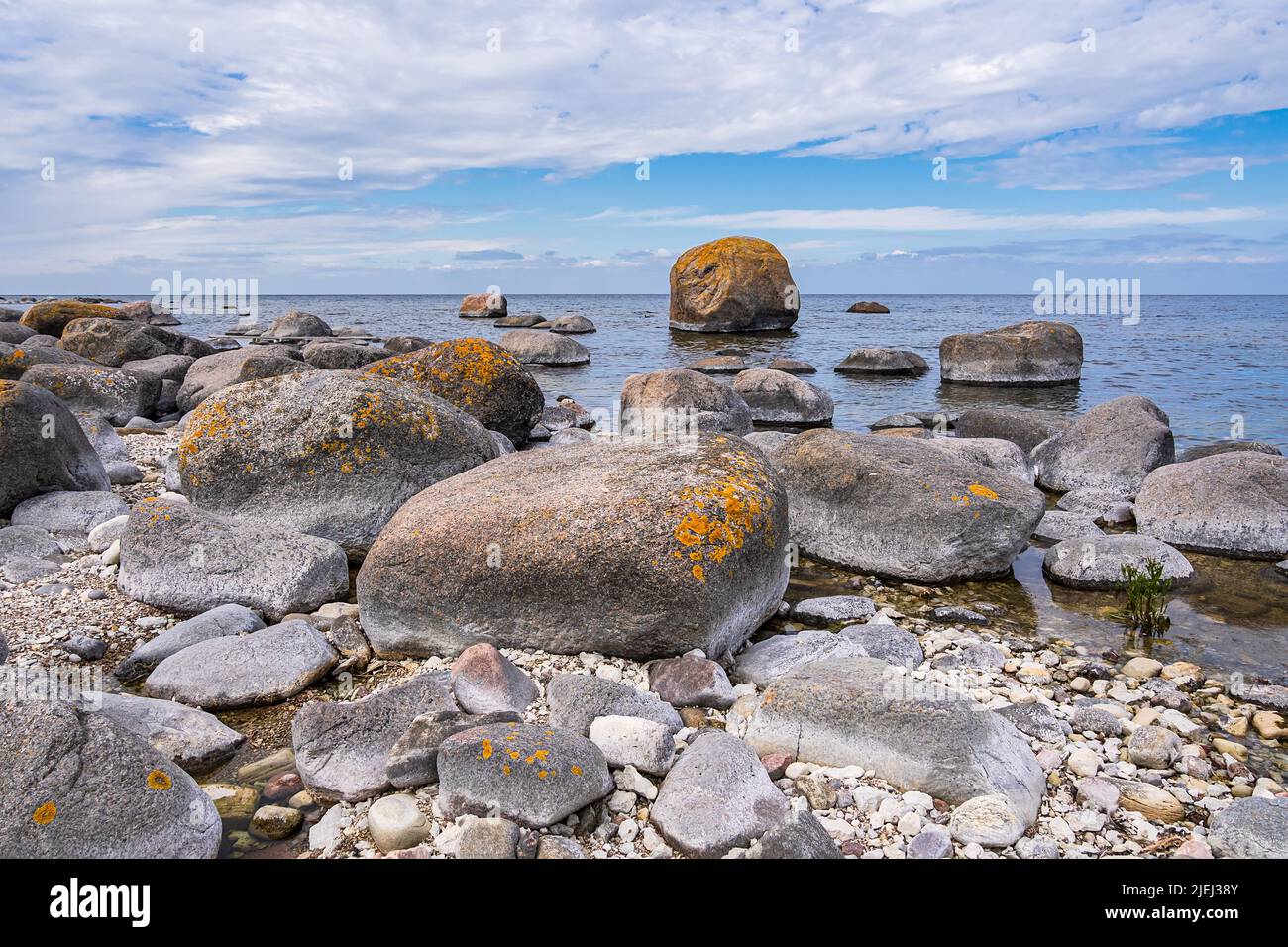 Stones on shore of the Baltic Sea on the island Öland in Sweden. Stock Photo