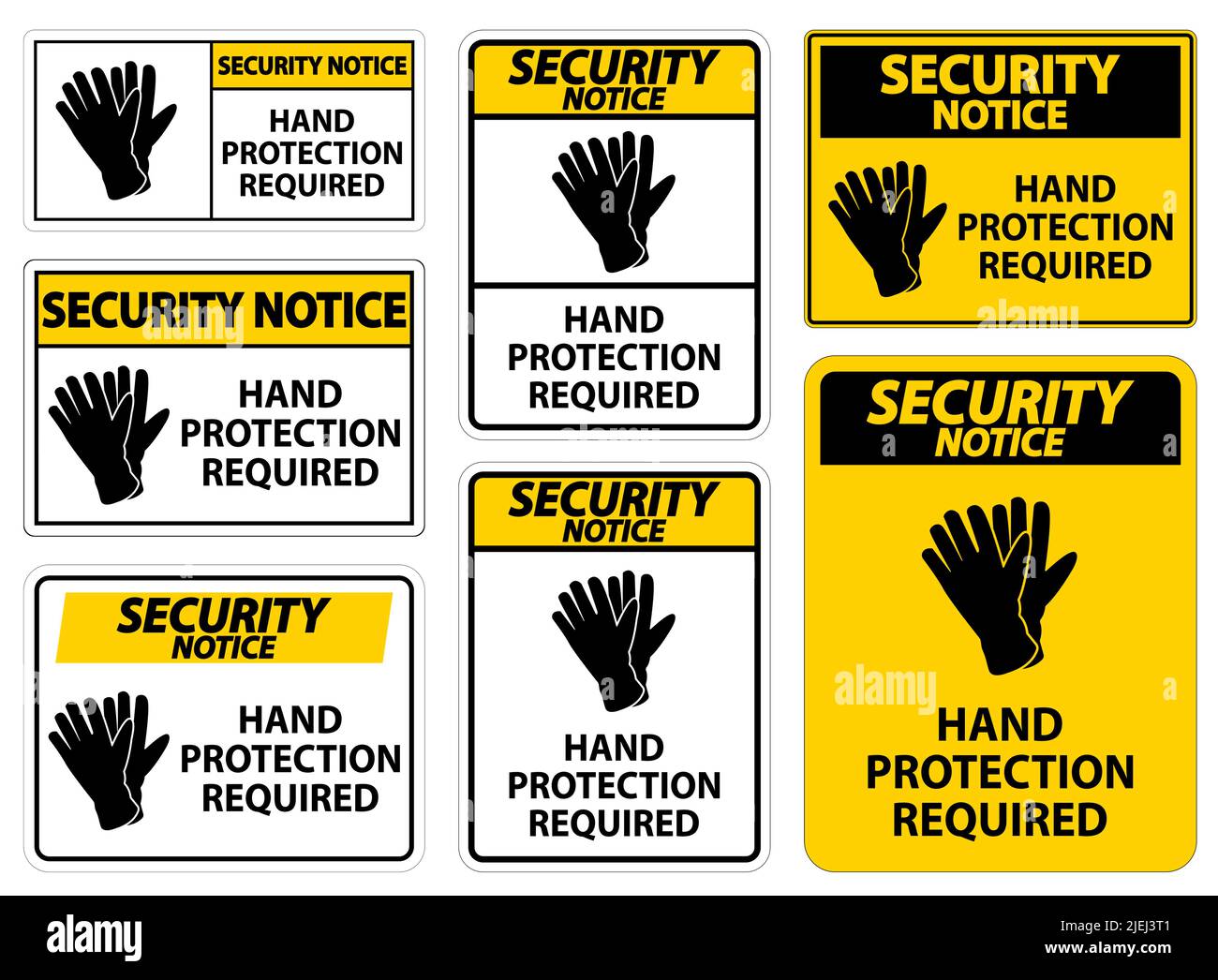 Security Notice Hand Protection Required Sign on white background Stock ...