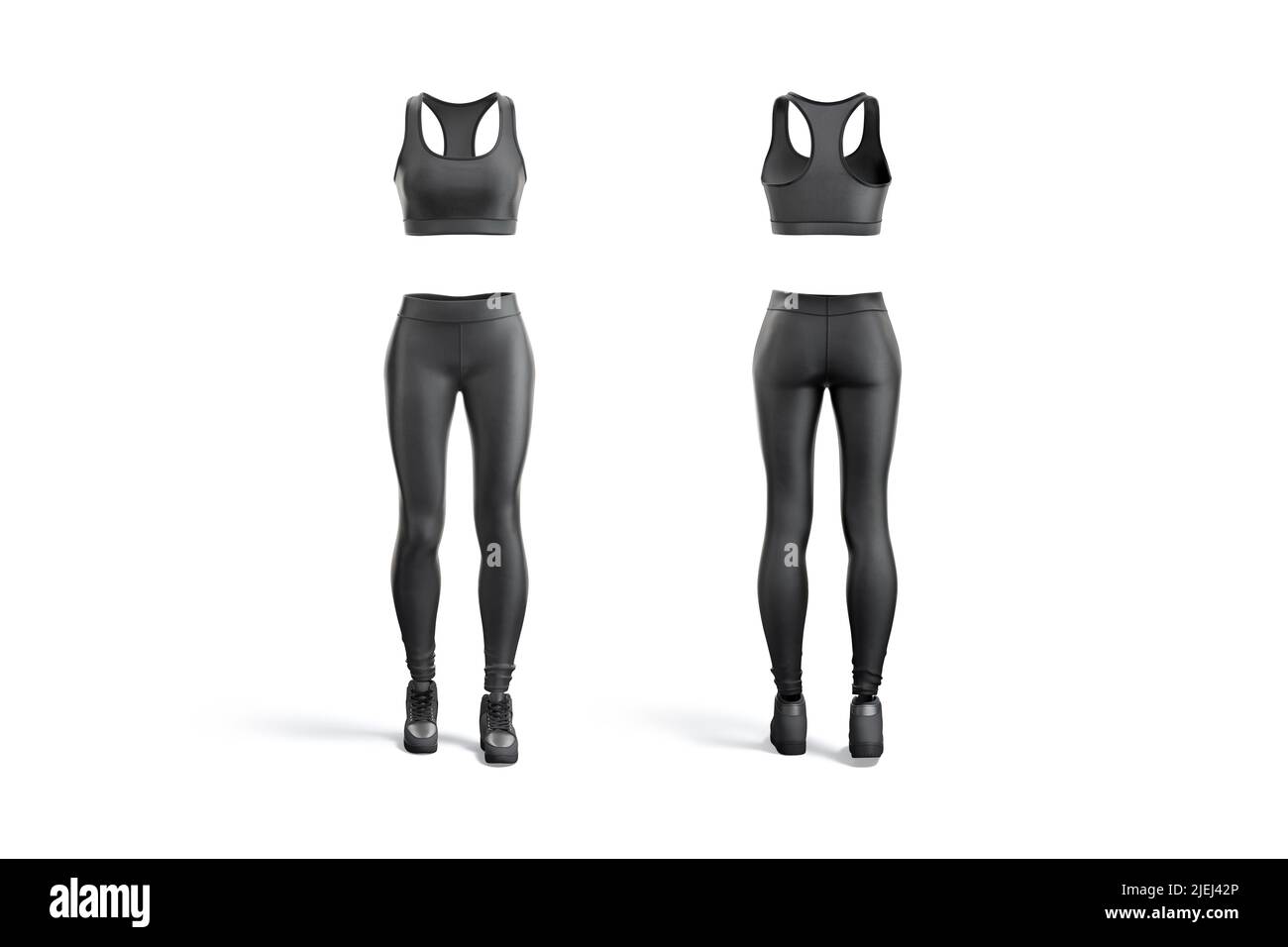 Blank black women sport uniform mockup, front and back view Stock Photo