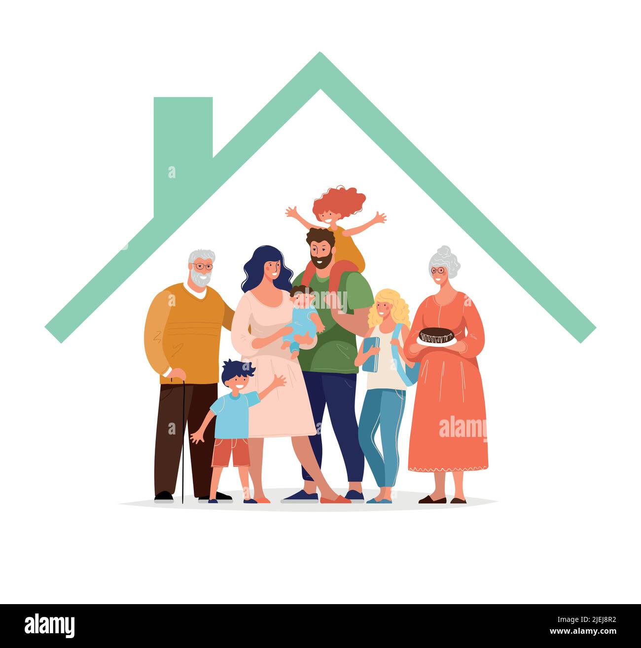 A large family under a roof, several generations of the same family ...