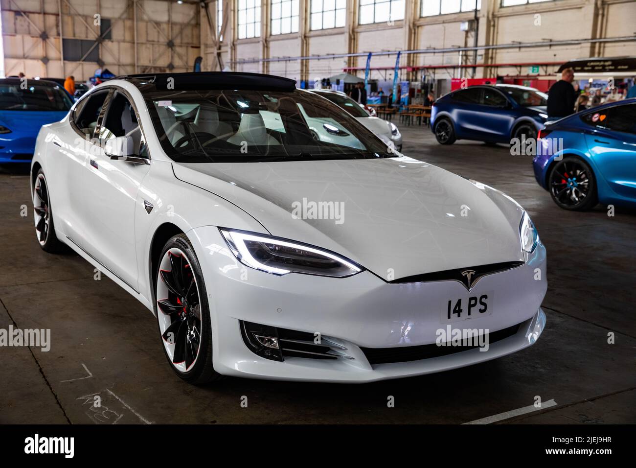 Tesla Owners Fun Day at Bicester Aerodrome, Bicester on a sunny June Day Stock Photo