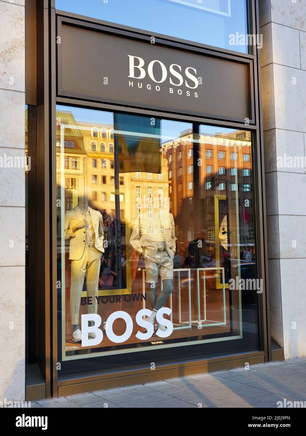 Exterior of a Hugo Boss designer store in downtown Düsseldorf/Germany. Stock Photo