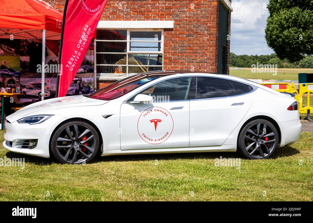 Tesla Owners Fun Day at Bicester Aerodrome, Bicester on a sunny June Day Stock Photo