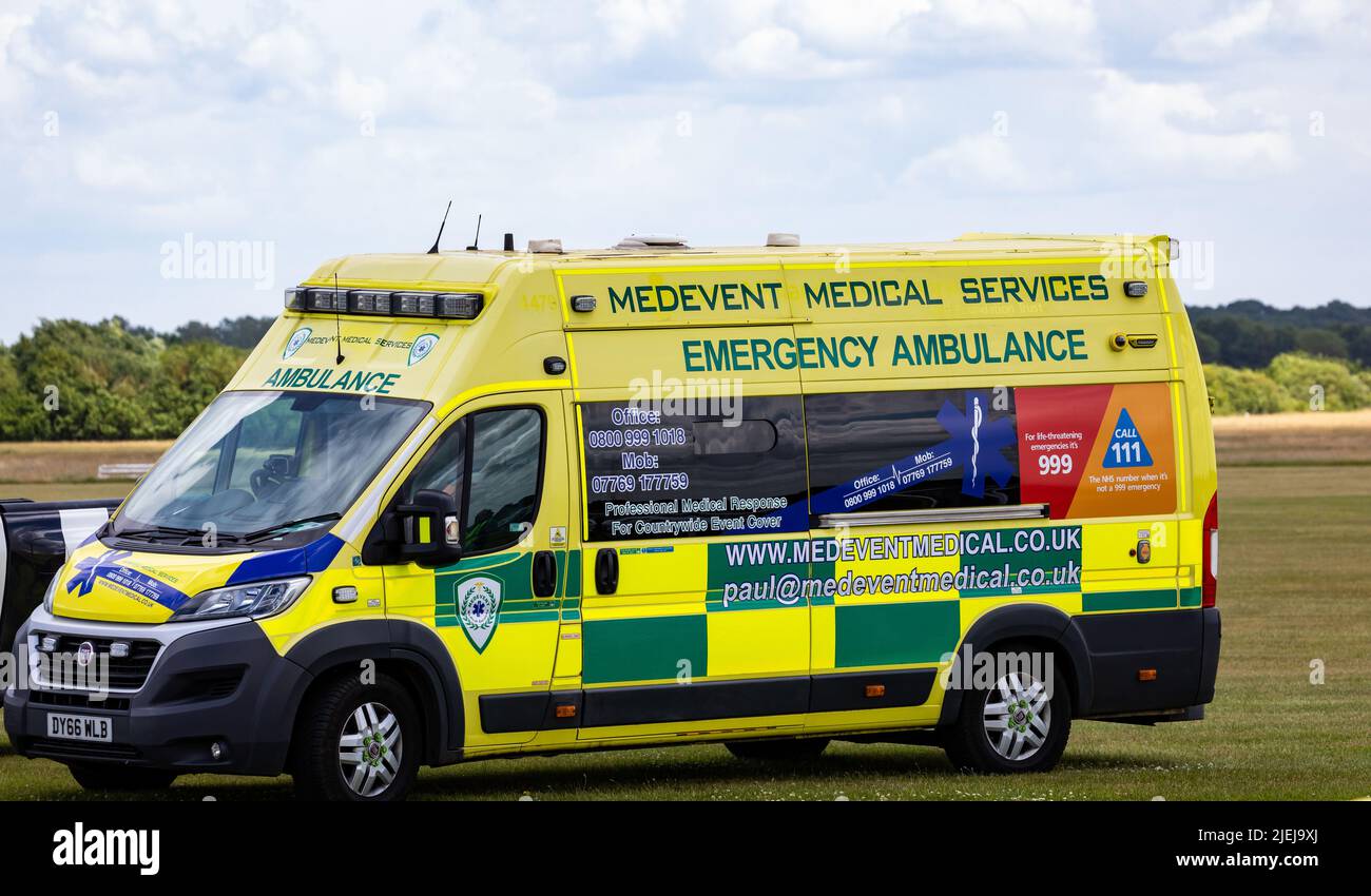 Ambulance parked at Tesla Owners Fun Day at Bicester Aerodrome, Bicester Stock Photo