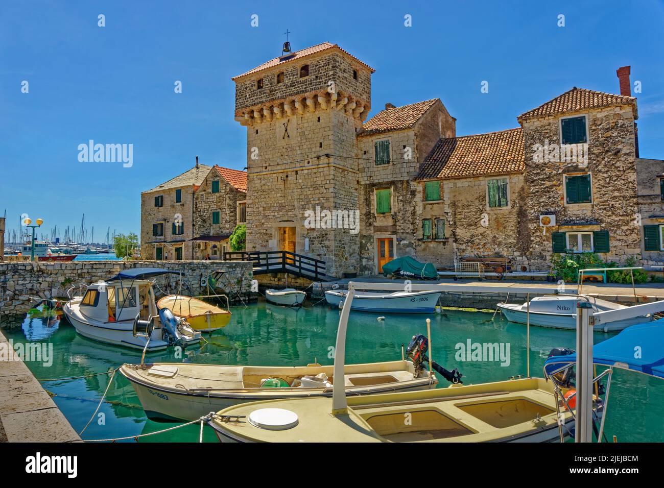 Gomilica castle at Kastela between Split and Trogir in the Central Dalmatian region of Croatia. It featured as Braavos in the 'Game of Thrones' series Stock Photo