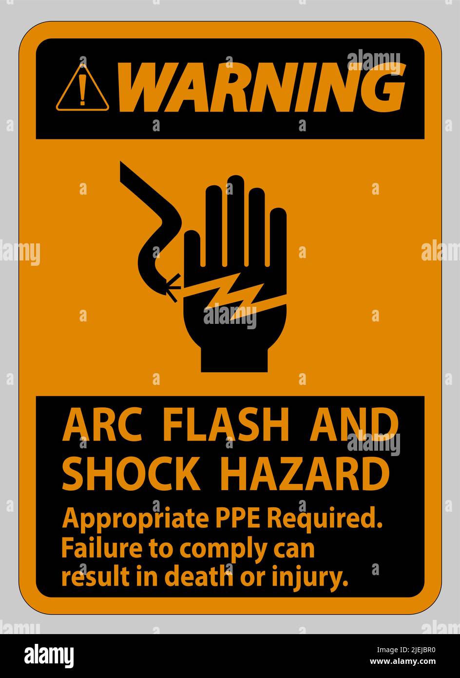 Warning Sign Arc Flash And Shock Hazard Appropriate PPE Required Stock Vector