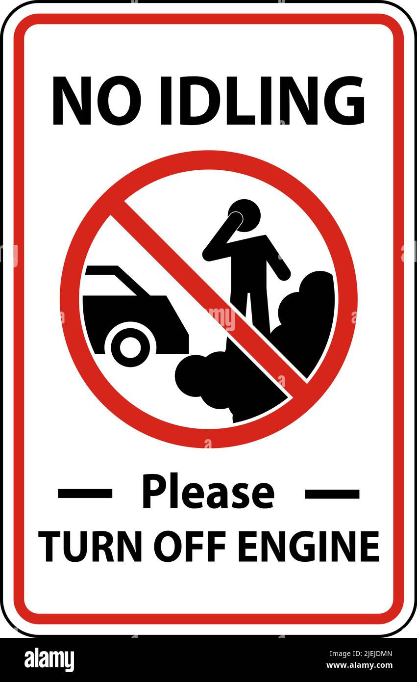 No Idling Turn Off Engine Sign On White Background Stock Vector Image