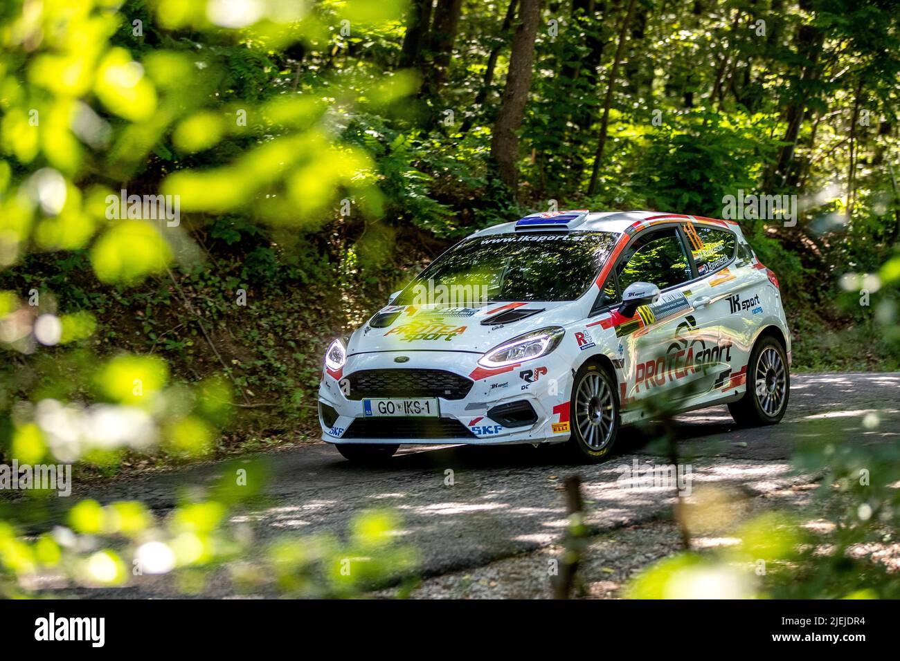 Kresimir Ravenscak and Dora Ravenscak of Croatia in Ford Fiesta Rally4 during the last day of the international competition Zagreb Open INA Delta Rally organized by the Zagreb Auto Club 'Delta' in Okic, Croatia on June 26, 2022. Photo: Igor Kralj/PIXSELL Stock Photo