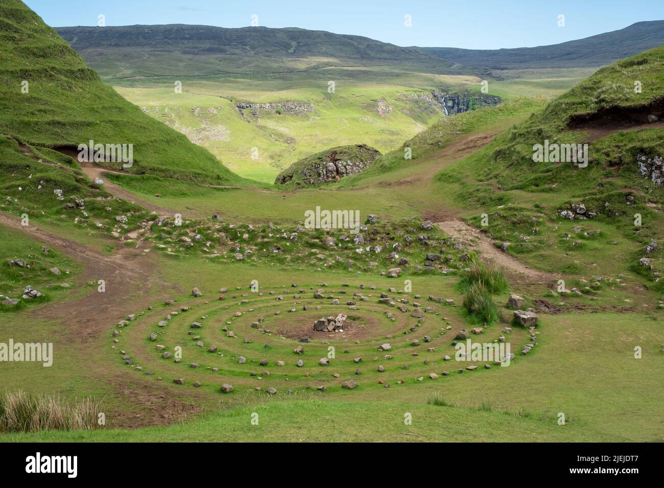 Stone circle created by tourists at Fairy Glen on the Trotternish Peninsula, Uig Isle of Skye, Scotland UK. Stock Photo