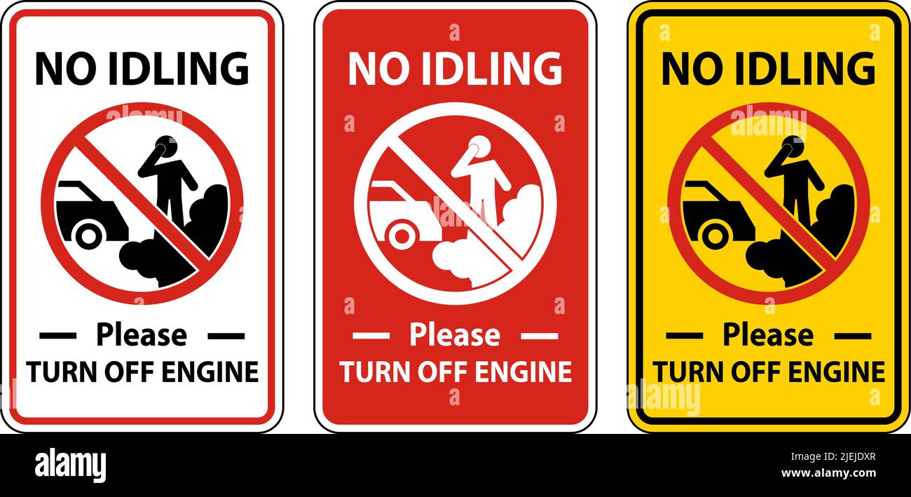 No Idling Turn Off Engine Sign On White Background Stock Vector