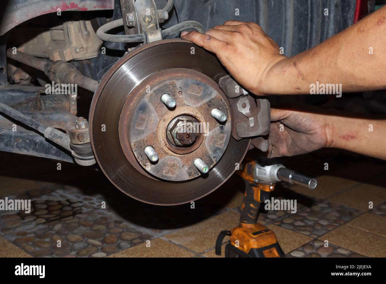 Check brake system of car Stock Photo Alamy