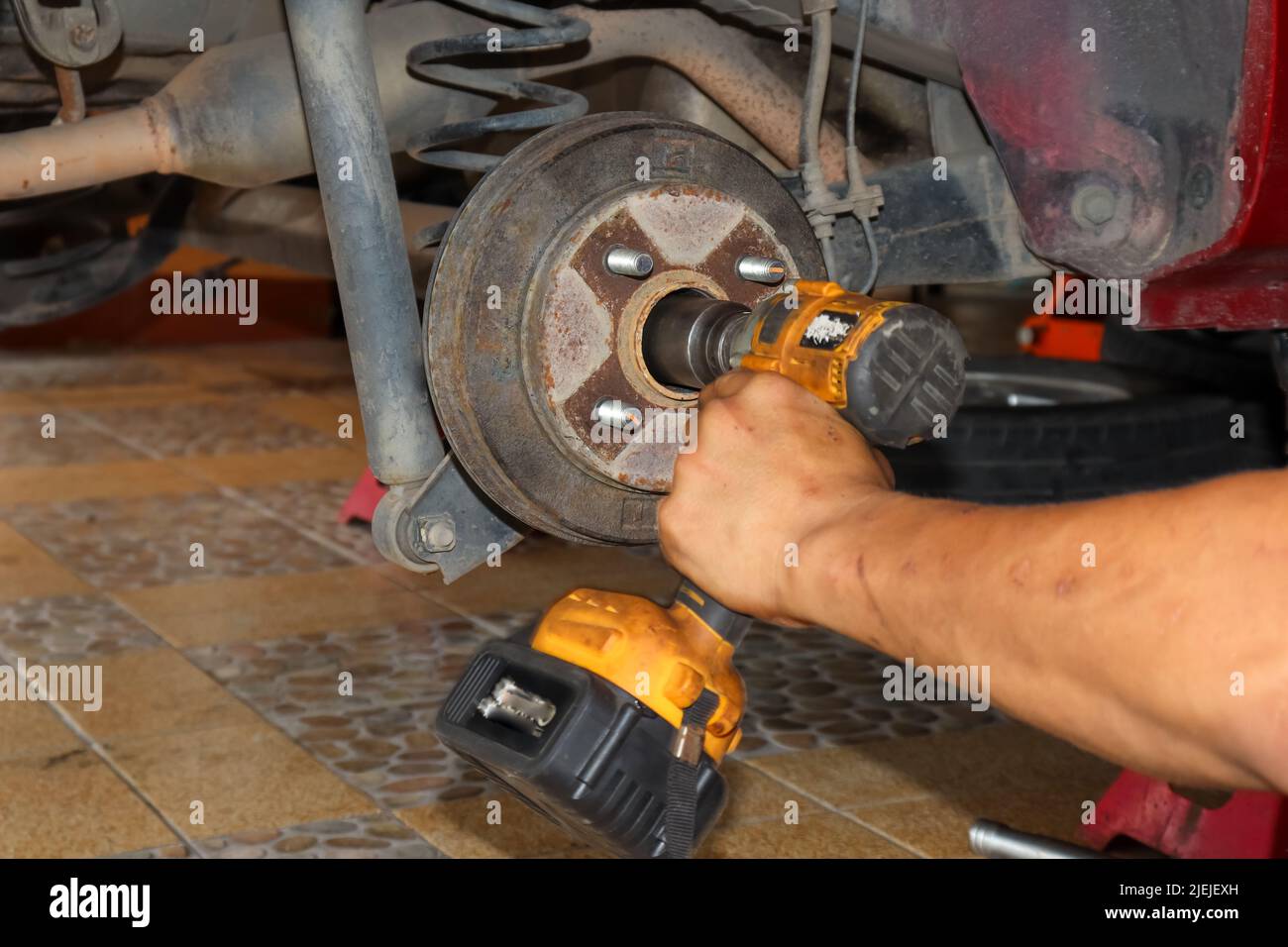 Check brake system of car Stock Photo Alamy
