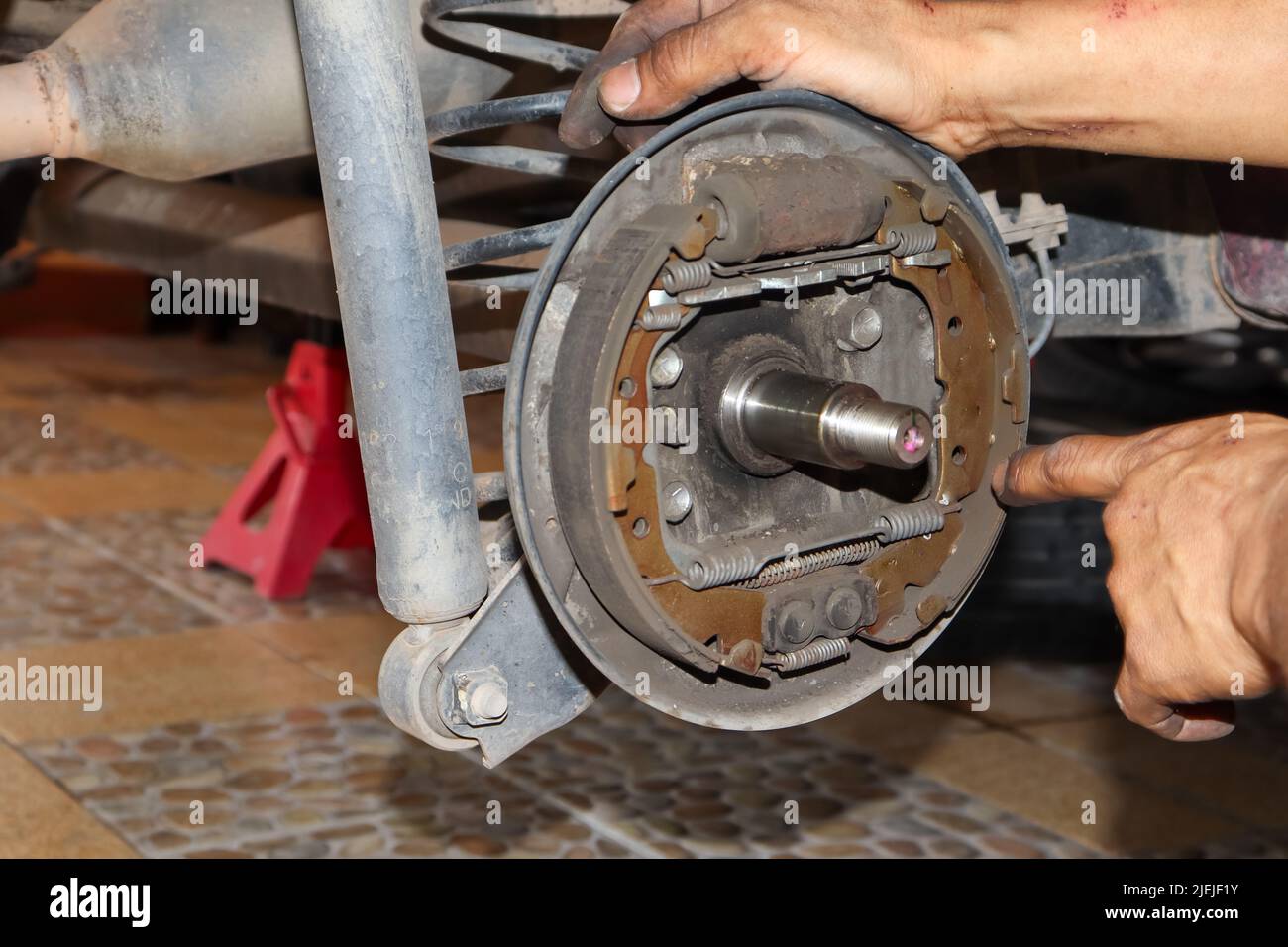 Check brake system of car Stock Photo Alamy