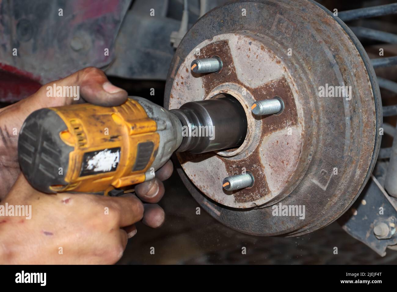 Check brake system of car Stock Photo Alamy