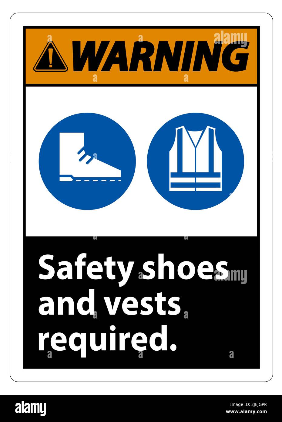 Warning Sign Safety Shoes And Vest Required With PPE Symbols on White ...