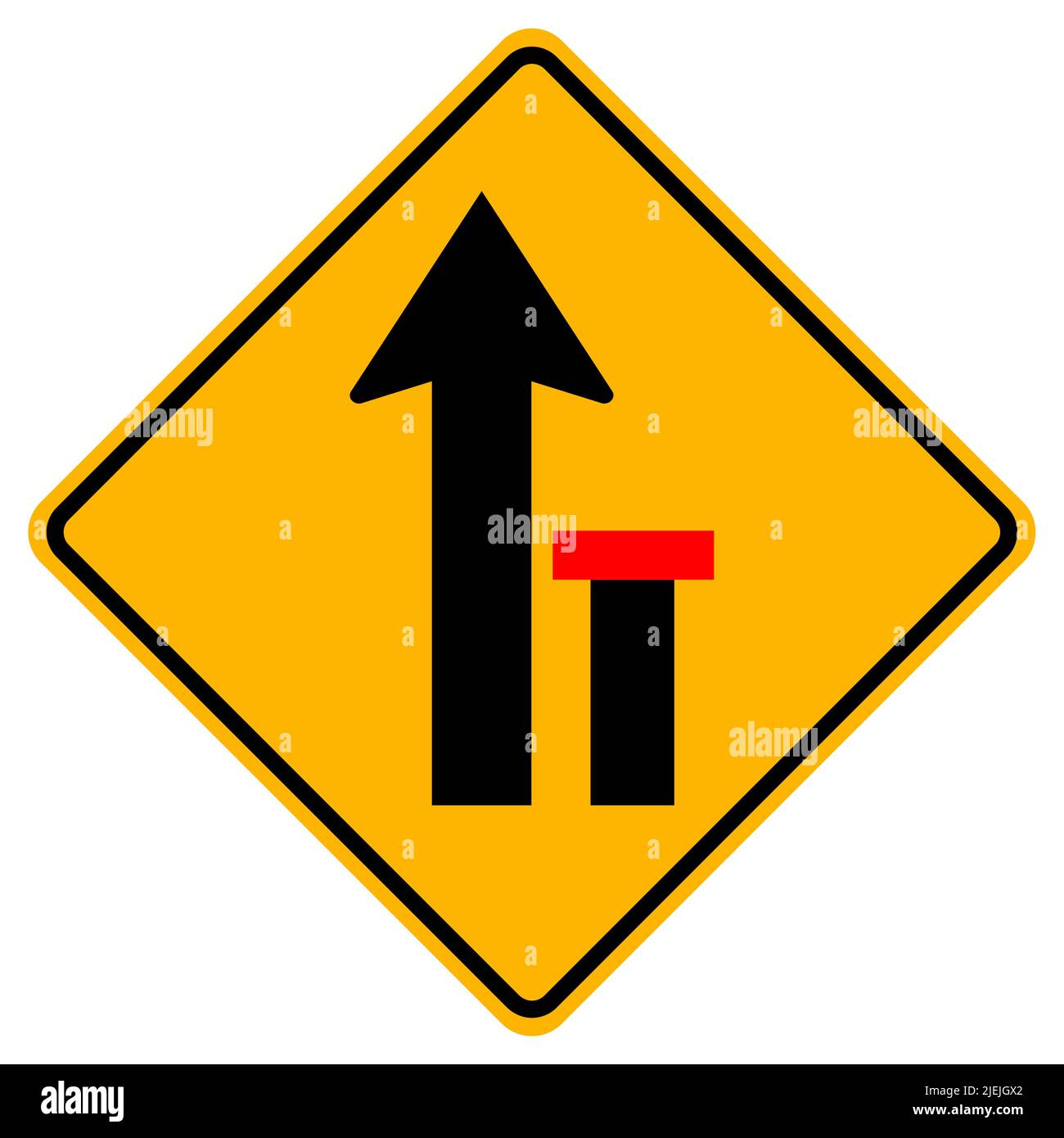 Warning signs Right lane ends on white background Stock Vector