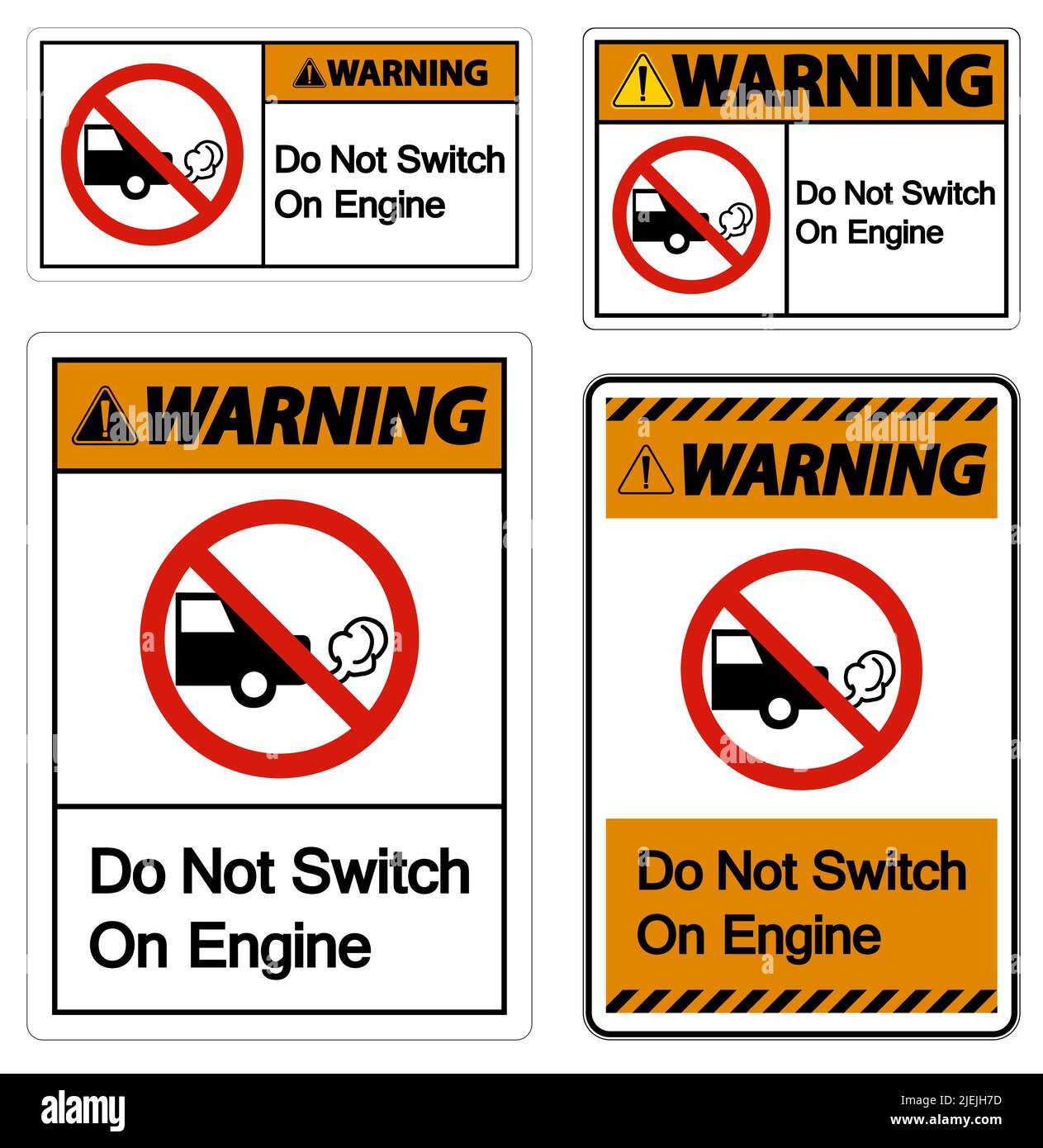 Warning Do Not Switch On Engine Sign On White Background Stock Vector