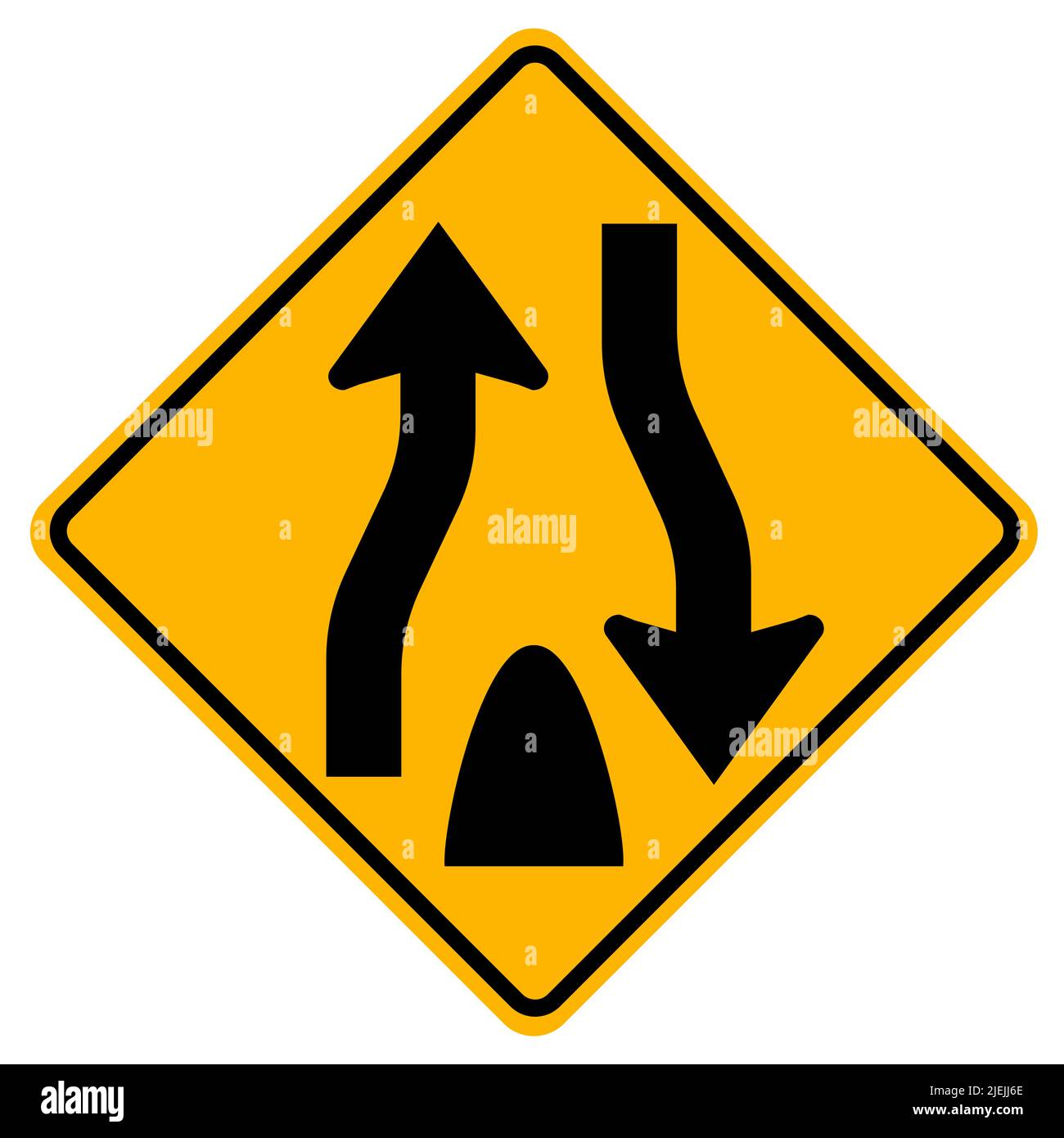 Warning signs Divided road begins on white background Stock Vector