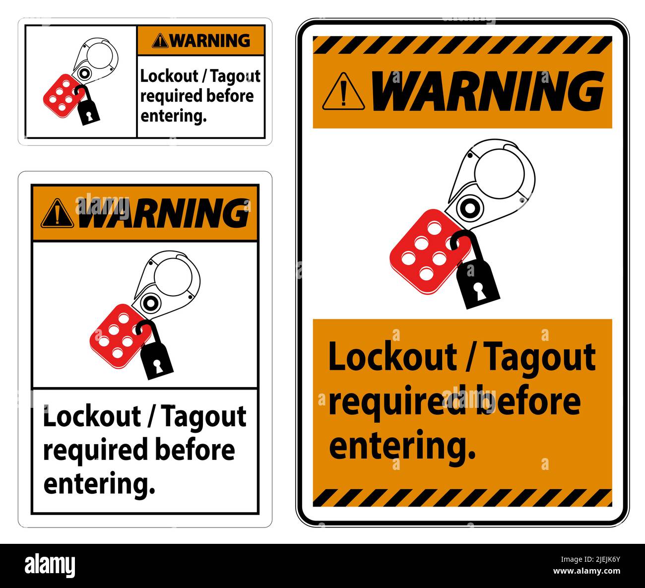 Warning Sign Lockout ,Tagout Required Before Entering Stock Vector