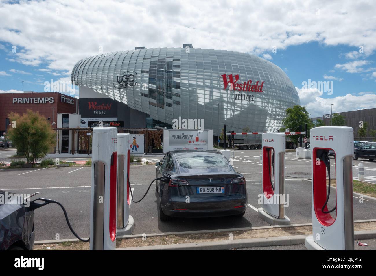Tesla supercharger station at Velizy Villacoublay France Stock Photo