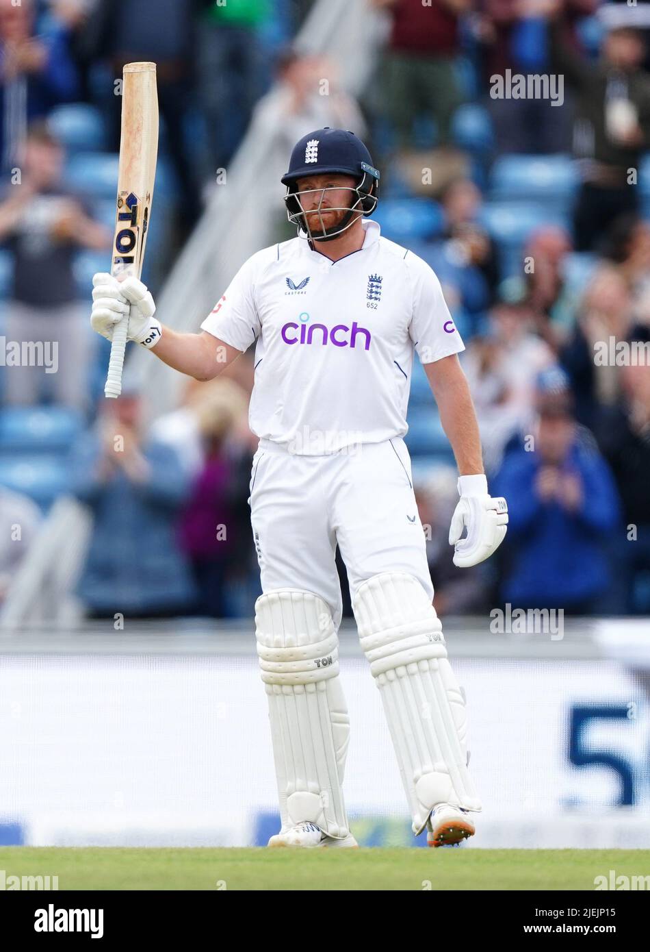 England's Jonny Bairstow acknowledges the crowd after reaching 50 runs
