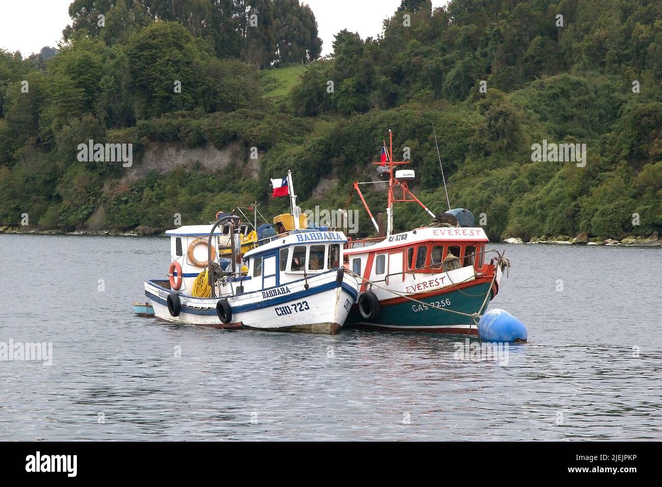 Traditional fishing boat at Achao, Quinchao Ilsand, Chiloe Archipelago, Chile Stock Photo