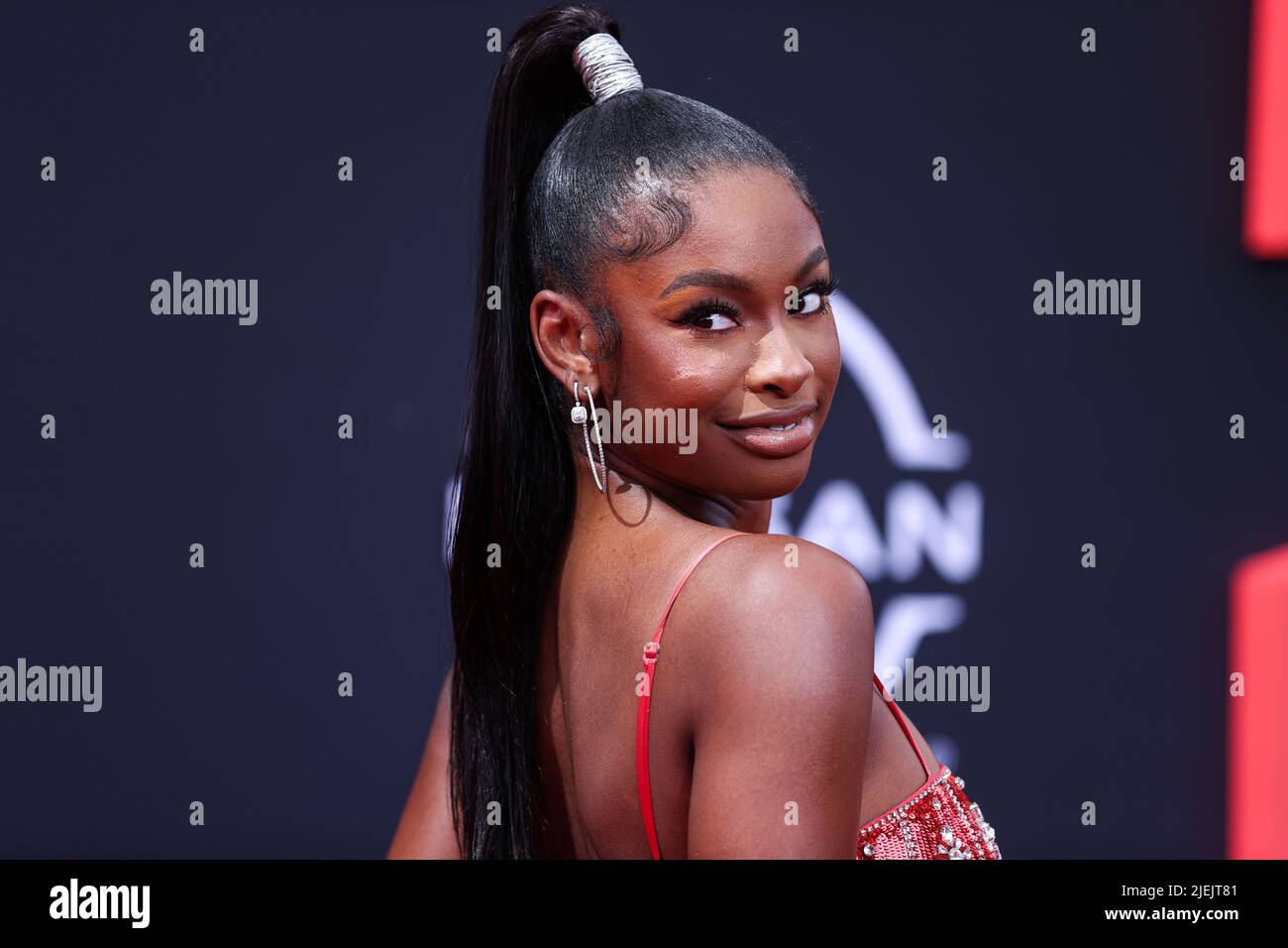 LOS ANGELES, CALIFORNIA, USA - JUNE 26: American singer and actress Coco Jones arrives at the BET Awards 2022 held at Microsoft Theater at L.A. Live on June 26, 2022 in Los Angeles, California, United States. (Photo by Xavier Collin/Image Press Agency) Credit: Image Press Agency/Alamy Live News Stock Photo