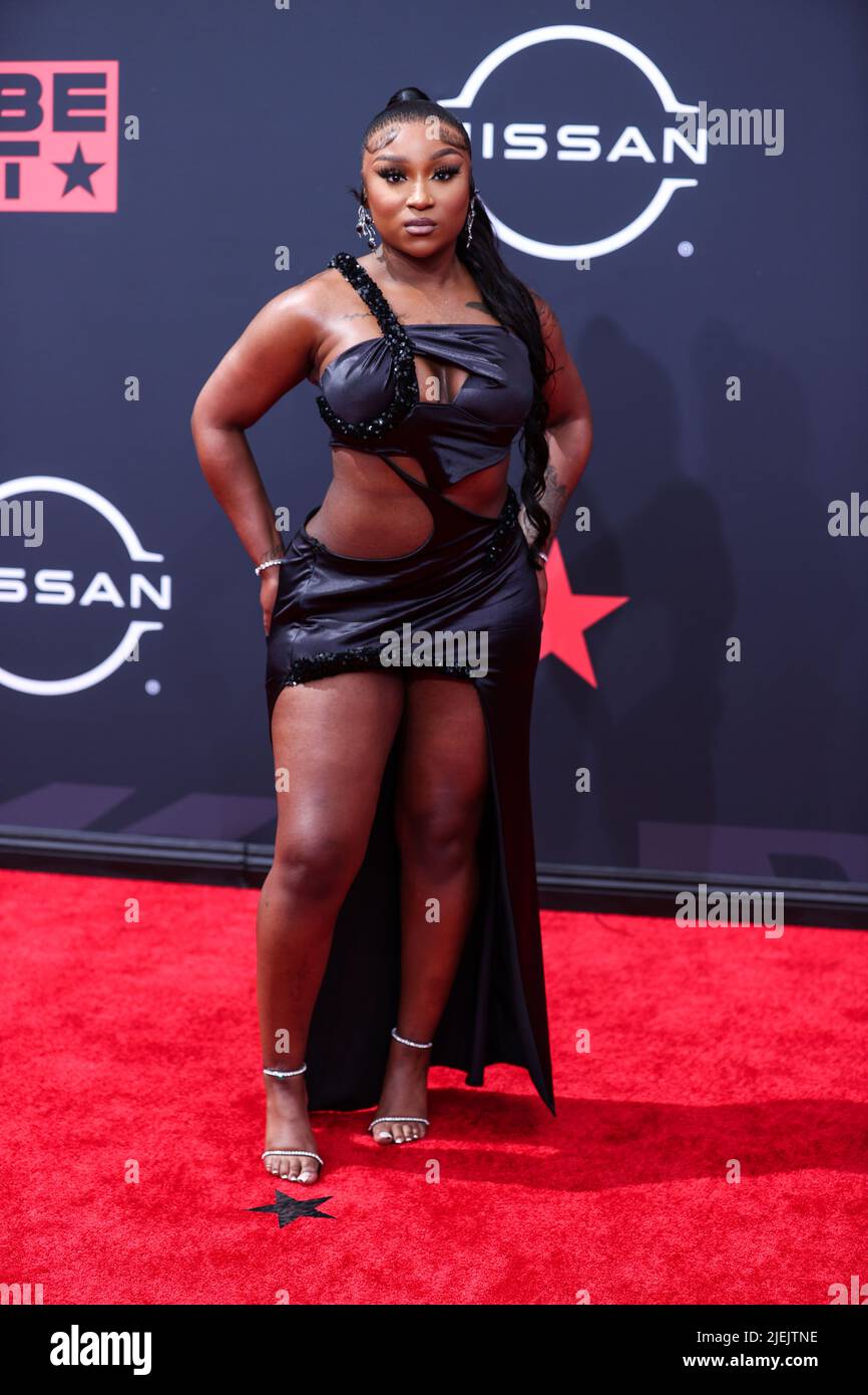 LOS ANGELES, CALIFORNIA, USA - JUNE 26: Erica Banks arrives at the BET Awards 2022 held at Microsoft Theater at L.A. Live on June 26, 2022 in Los Angeles, California, United States. (Photo by Xavier Collin/Image Press Agency) Credit: Image Press Agency/Alamy Live News Stock Photo