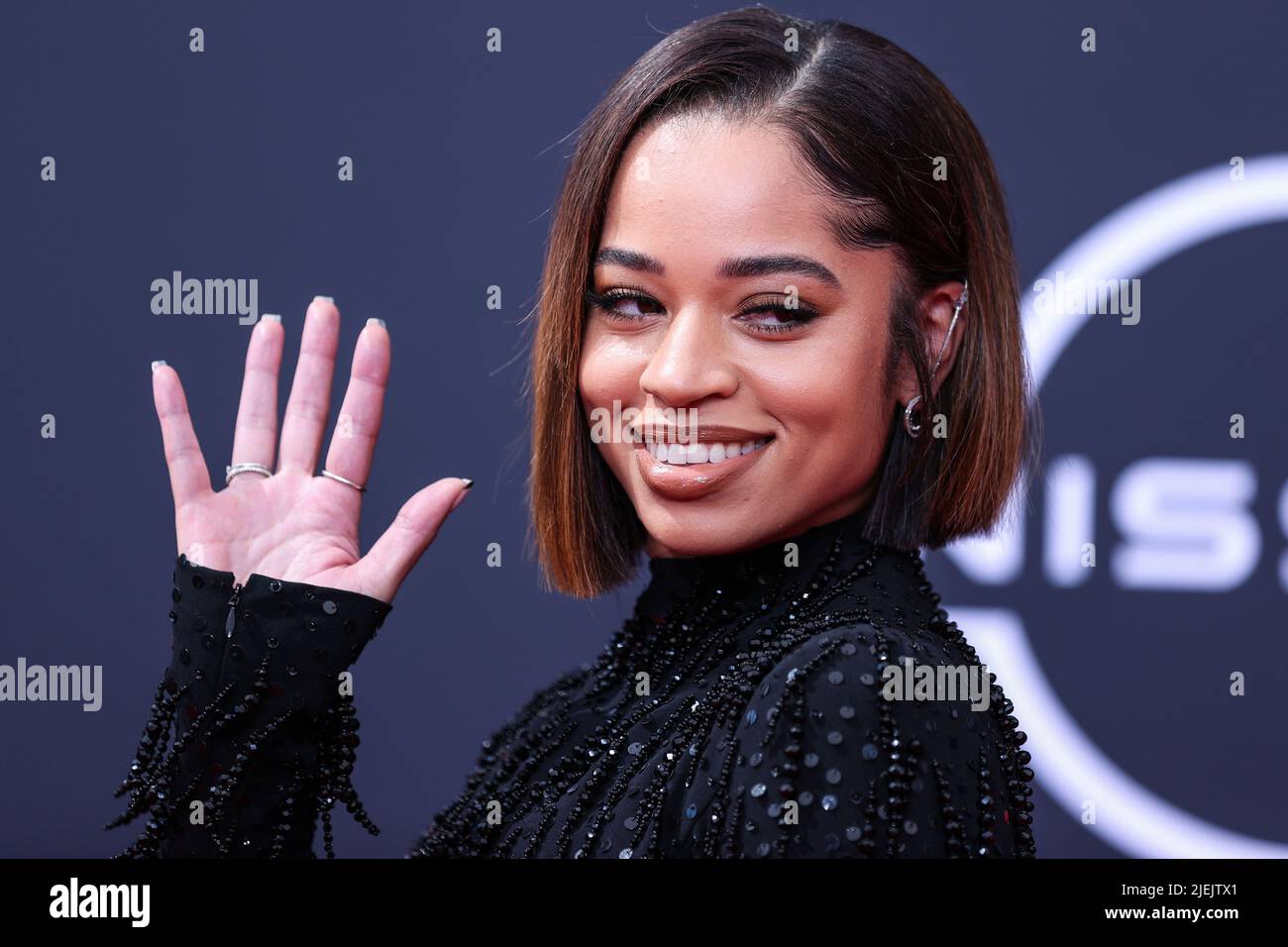 LOS ANGELES, CALIFORNIA, USA - JUNE 26: Ella Mai arrives at the BET Awards 2022 held at Microsoft Theater at L.A. Live on June 26, 2022 in Los Angeles, California, United States. (Photo by Xavier Collin/Image Press Agency) Credit: Image Press Agency/Alamy Live News Stock Photo