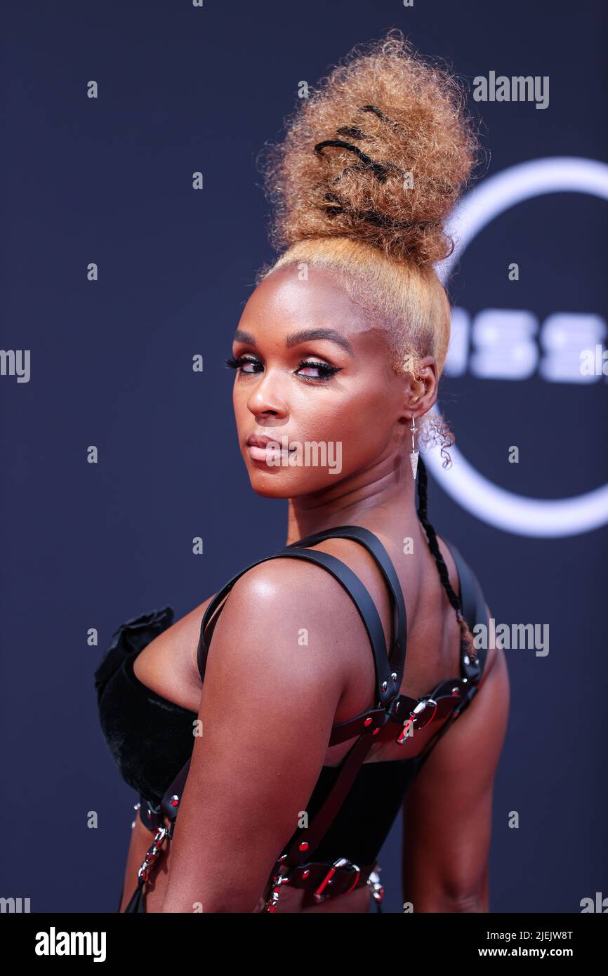 LOS ANGELES, CALIFORNIA, USA - JUNE 26: American singer-songwriter Janelle Monáe (Janelle Monae) wearing a Roberto Cavalli dress arrives at the BET Awards 2022 held at Microsoft Theater at L.A. Live on June 26, 2022 in Los Angeles, California, United States. (Photo by Xavier Collin/Image Press Agency) Credit: Image Press Agency/Alamy Live News Stock Photo