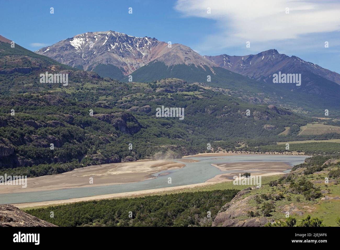 Patagonia landscape with Ibanez river and Andes in the background ...