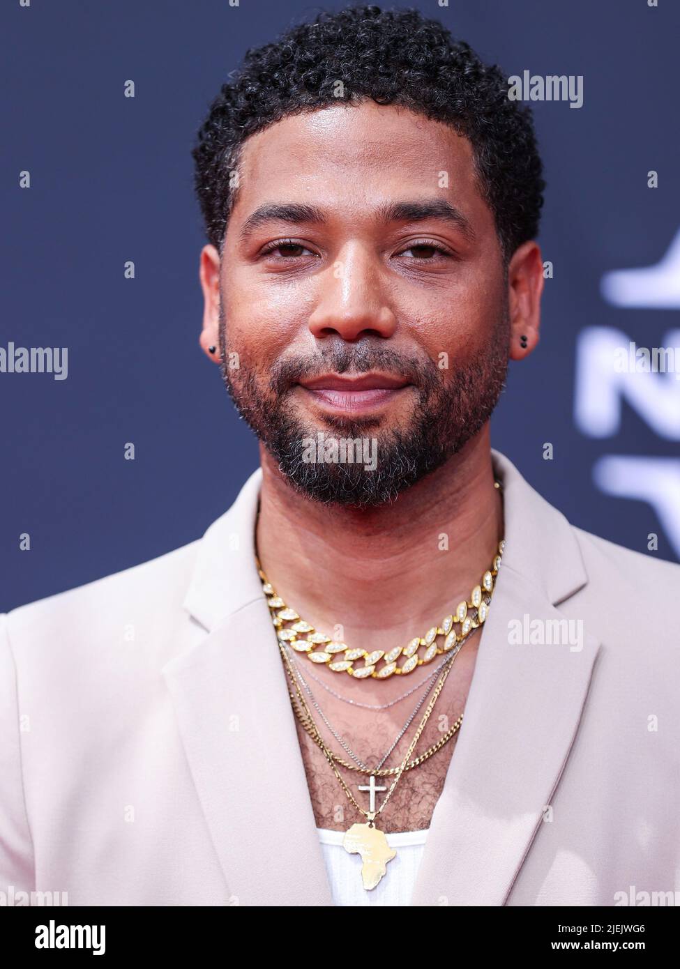 LOS ANGELES, CALIFORNIA, USA - JUNE 26: American actor Jussie Smollett arrives at the BET Awards 2022 held at Microsoft Theater at L.A. Live on June 26, 2022 in Los Angeles, California, United States. (Photo by Xavier Collin/Image Press Agency) Credit: Image Press Agency/Alamy Live News Stock Photo